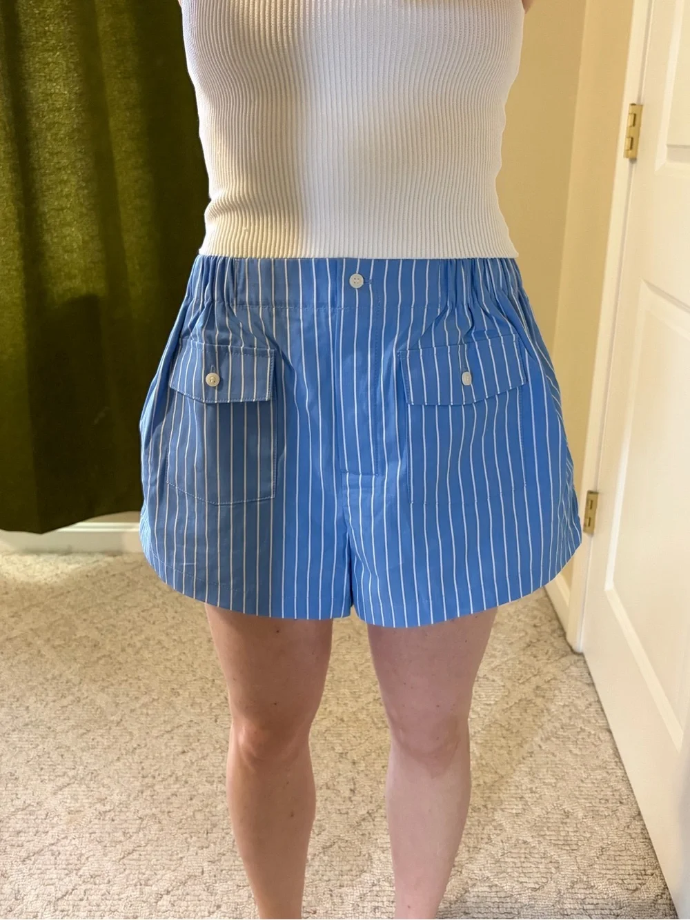 NWT J. Crew Blue and White Striped Boxer-Style Shorts